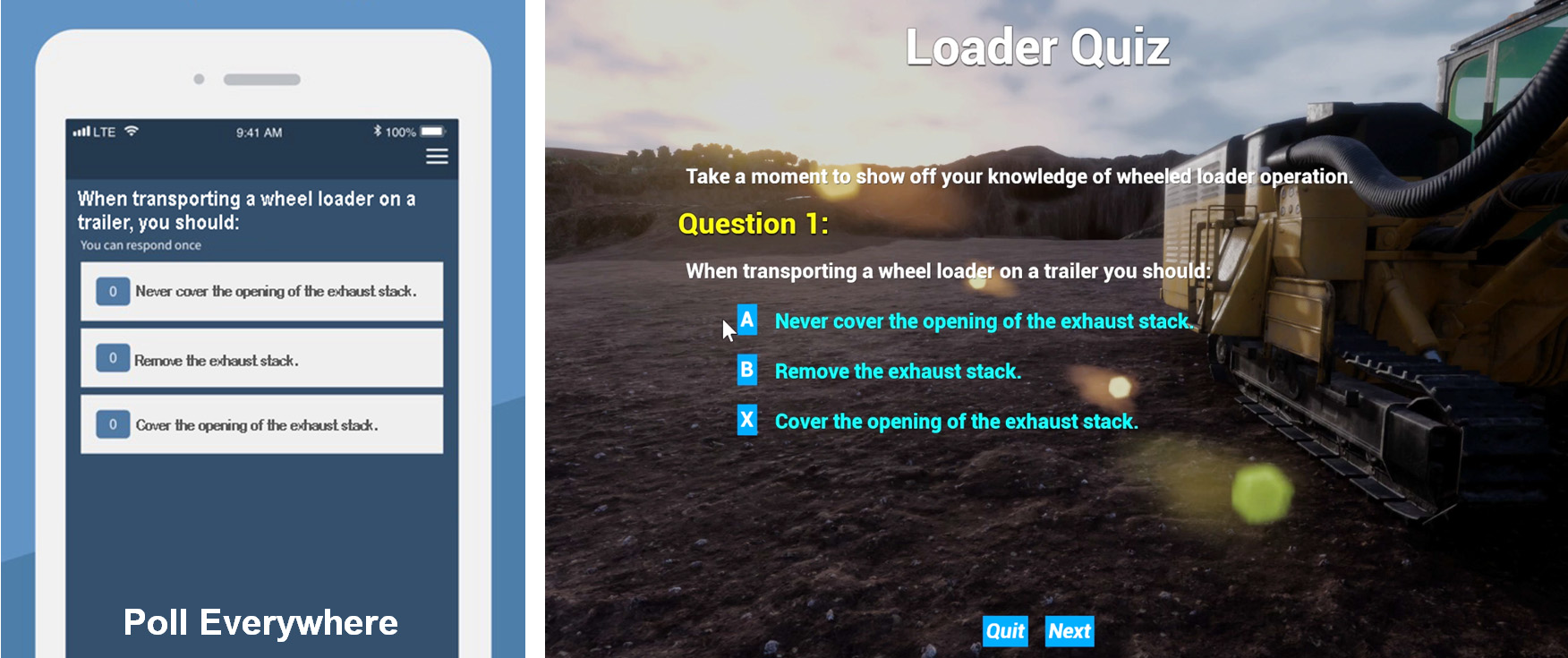 An integrated quiz app useful for group scenario-based training situations.