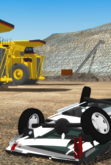 A virtual reconstruction of a crushed pickup truck from fatality report in Harry's Fatalgram Simulator