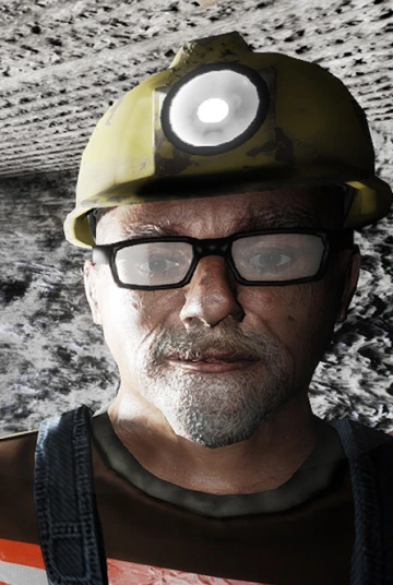 Face shot of an underground miner in Harry's Hard Choices