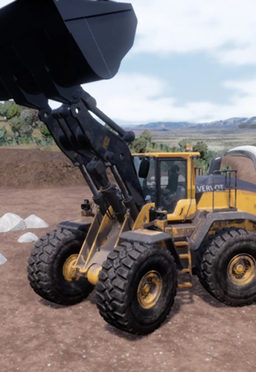 Operating loader with bucket raised in Harry's Hazardous Day