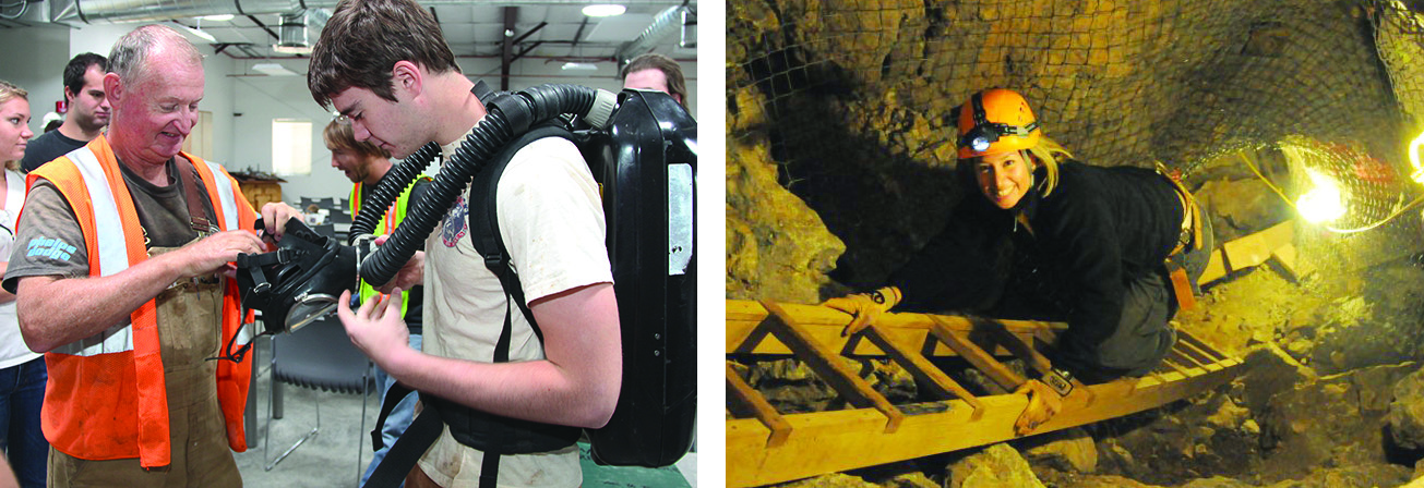 MSHA training at SX Mine: Trying on breathing apparatus (left); Introduction to undergound mine environment (right)